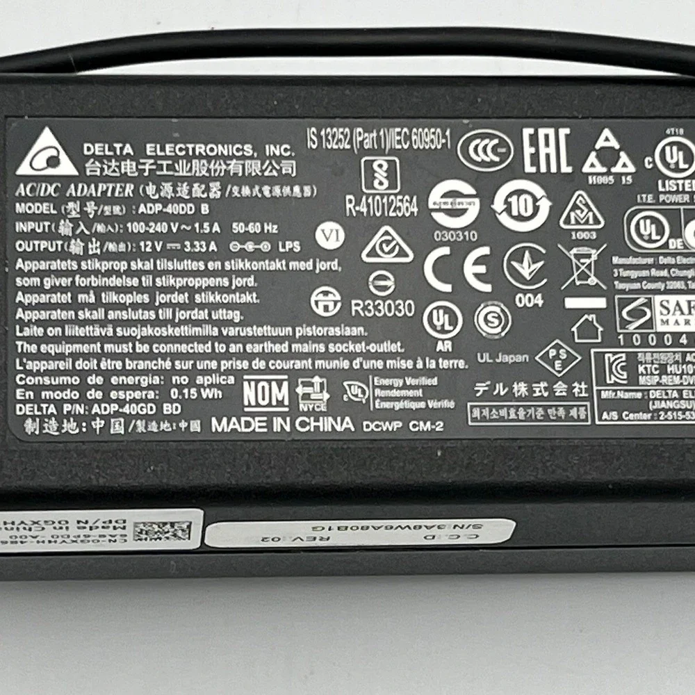 Delta AC Adapter Unisex OS Black Very Good ADP-40DD B 12V 3.33A 40W Power Supply